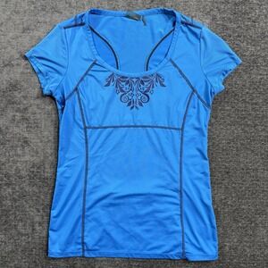 Athleta Running Athletic Hiking Outdoor Shirt Womens Size Small Blue Back Pocket